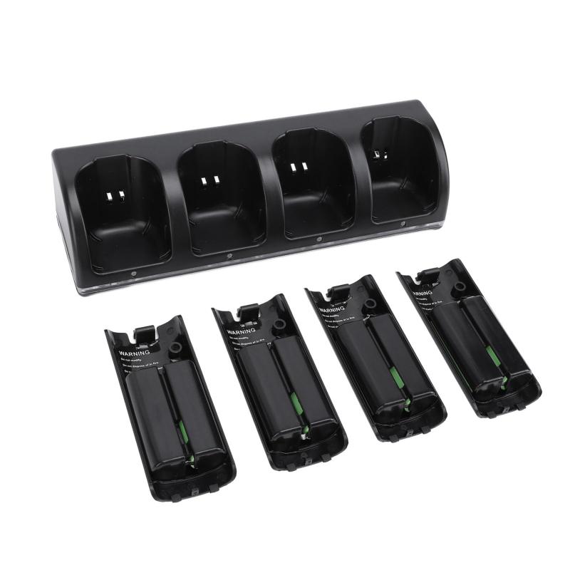 Wii リモコン用 4 In 1 充電ステーション 2800mAh 充電式バッテリー パック 4 個と USB ケーブル付き充電器ドック