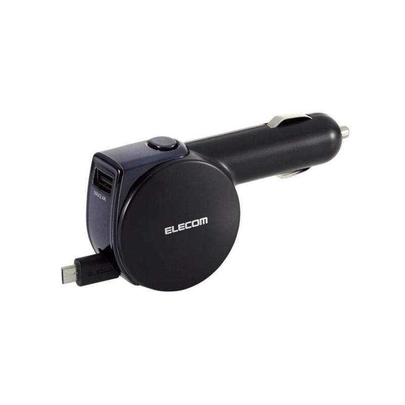 エレコム シガーチャージャー/microBリール90cm/4.8A/ブラック