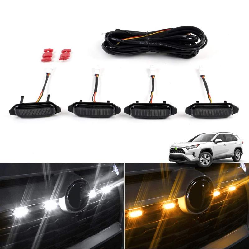 Cartist トヨタ 新型 RAV4 50系 グリル用LEDランプ 車種専用設計 グリルマーカーランプ デイライト 警告灯 スモークレンズ RAV4 5代目 2019年4月～ MXAA52 MXAA54 AXAH52 AXAH54 RAV4パーツ 高輝