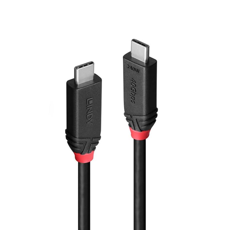LINDY 2m BLACK LINE USB4 Gen3x2 Type-C ケーブル 240W PD 急速充電対応 EPR 48V 5A 急速充電 8K@60Hz 映像出力 デュアル4K対応 DisplayPort Alt Mode Thunderbo