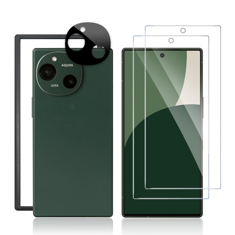 AQUOS R9（SH-51E） 対応 ガラスフィルム 2枚 + カメラフィルム 1枚 ガイド枠付き 貼り付け簡単【対応機種】AQUOS R9 用 ガラスフィルム 2枚+ カメラフィルム 1枚+ガイド枠付き。【SijiRuge製品の概要】：製品に不具合が生じた場合は、お客様からのお問い合わせ内容に応じて代替品交換・返金対応を提供致します。（お一人様につき1回限り)【装着感ゼロ】貼っていることを忘れるほどの薄さ0.33mmで、ケースにも干渉しません。透過率は99％超えて高い透明度を維持していて、画像や映像を色鮮やかに映し、搭載された顔認証と画面内指紋センサーを邪魔しません。【貼り簡単・ケースと干渉せず】ガラスフィルムは気泡が入りにくい自己吸着強化フィルムです。専用ガイドを使ってフィルムをスマホ画面に合わせるだけで自然に吸着するので、誰でも簡単に貼り付けることができます縁の3Dラウンドエッジ加工が施されており、頑丈さを保ちながらもスマートフォンのデザインを損なわず、ケースと干渉がなく完璧です【日本製旭硝子製素材】表面硬度9Hと非常に高い硬度の持つ素材を採用し、外部の衝撃を吸収し、画面への損傷を最小限に抑えることができます。日々の生活の中で発生しうるスリ傷から液晶画面を保護します、耐久性がありながら損傷しにくいです。【快適な指滑り・防汚性能満点】保護フィルムの表面に特殊なコーティングを施すことで、水や油の汚れ、指紋や汚れを画面から効果的に分離し、付着しにくく、きれいな状態を保つことができます。