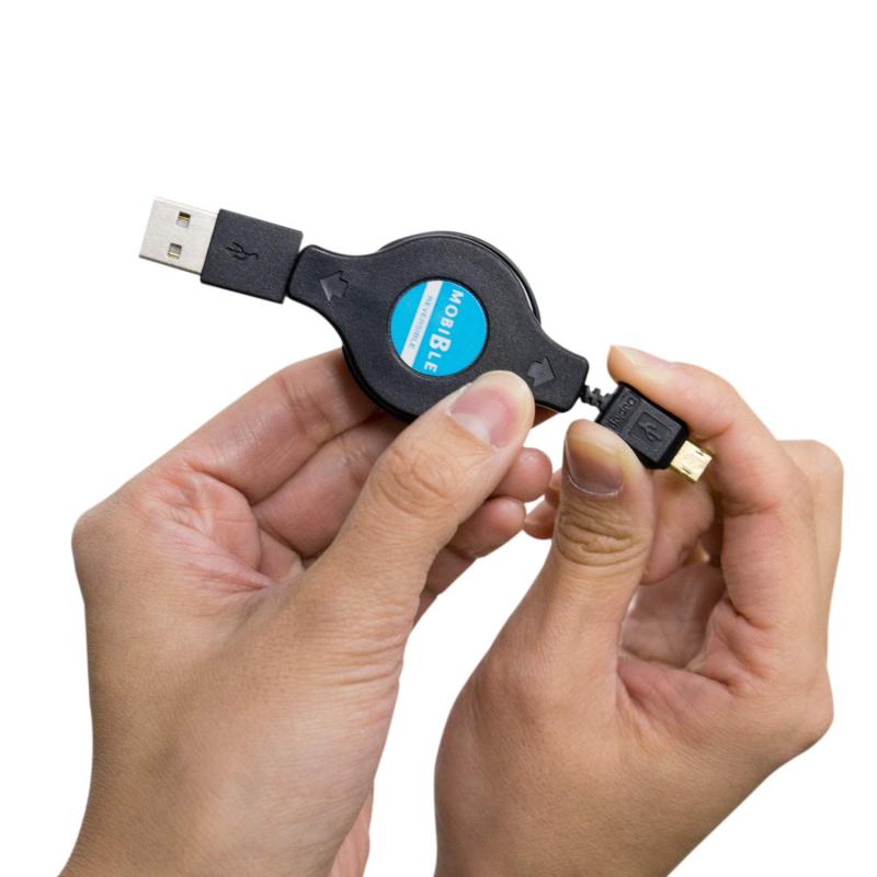 HITOTSUNAGIのミヨシ MCO リバーシブルコネクタ搭載巻き取り式マイクロUSBケーブル ブラック 1.8m SMC-RR18/BK｜アングル3