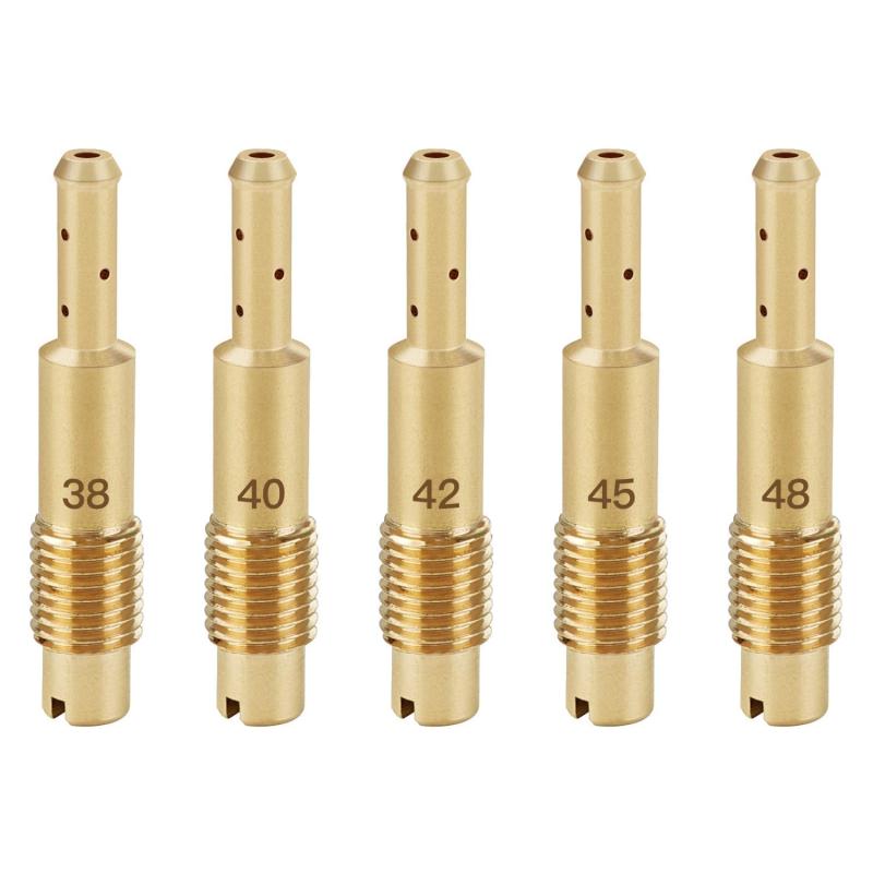 パイロットジェット Jetsetmoto ホンダ用 NSR50/80用 #38#40#42#45#48 [30X5] ケーヒン パイロットジェットセット 5サイズセット スローパイロットジェットホンダ（HONDA) CRM50/CRM80 NS-1 NS50F NSR50/NSR80等適用【パイロットジェットの番数】#38、#40、#42、#45、#48。合計5個セットです。番数が大きくなれば穴の径も大きくなり、ガソリンを多く供給し、小さくなれば反対になるわけです。【パイロットジェット サイズ】ケーヒン NSR50/80用 直径5mm×高さ30mm。【適合車種】ホンダ（HONDA) NSR50:全車種 | NSR80:全車種 | NS-1:全車種等適用【 パイロットジェット 用途】キャブレターセッティングにアイドリング時から低速域（スロットル全閉から1/4開）まで作用するジェットです。スロットル開け始めでかぶったりもたついたりするようならセッティングが必要です。【1年間の】「JetsetMoto」正規取扱店からの購入に限り 購入日から1年間の返金をさせて頂いております。 輸送中に破損や不良が起こる場合なら。 その場合、迅速にご対応いたしますので、お気軽にお問い合わせください。操作手順：[注文履歴] ⇒ [出品者に連絡する]