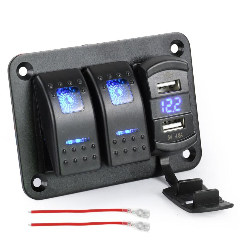 乐天商城 - Chaoxinyizu スイッチパネル 防水 ボートスイッチ 車 船 LED電圧計付き スイッチパネ スイッチパネル切り替え USBソケット デュアル DC12-24V 船舶用品