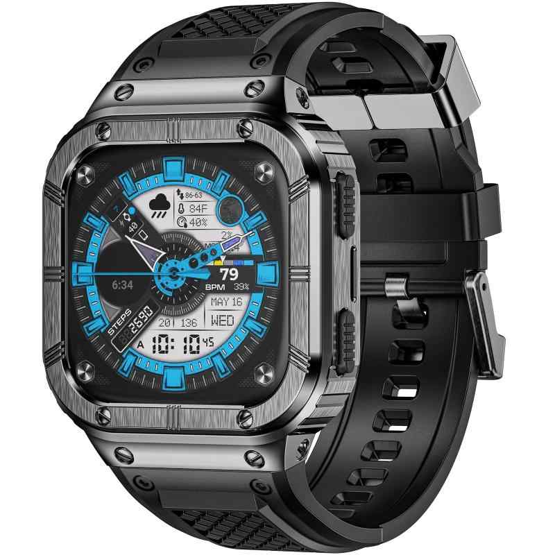 SUPLINK シリコンバンド Fitbit Versa 4/3/2/Lite/Sense/Sense 2 対応 バンド 金属ケース付き 頑丈なスポーツプロテクターカバー シリコンリストバンド 男性用