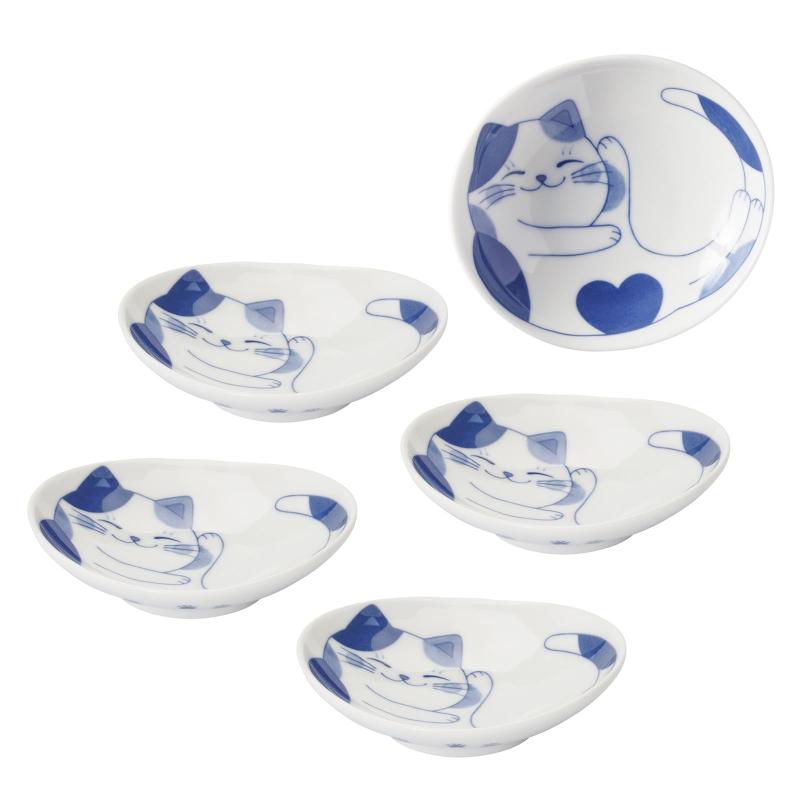 美濃焼 楕円 皿 小皿 醤油皿 5枚セット 直径約11cm 電子レンジ 食洗機対応 食器 トラ猫 日本製 508-02