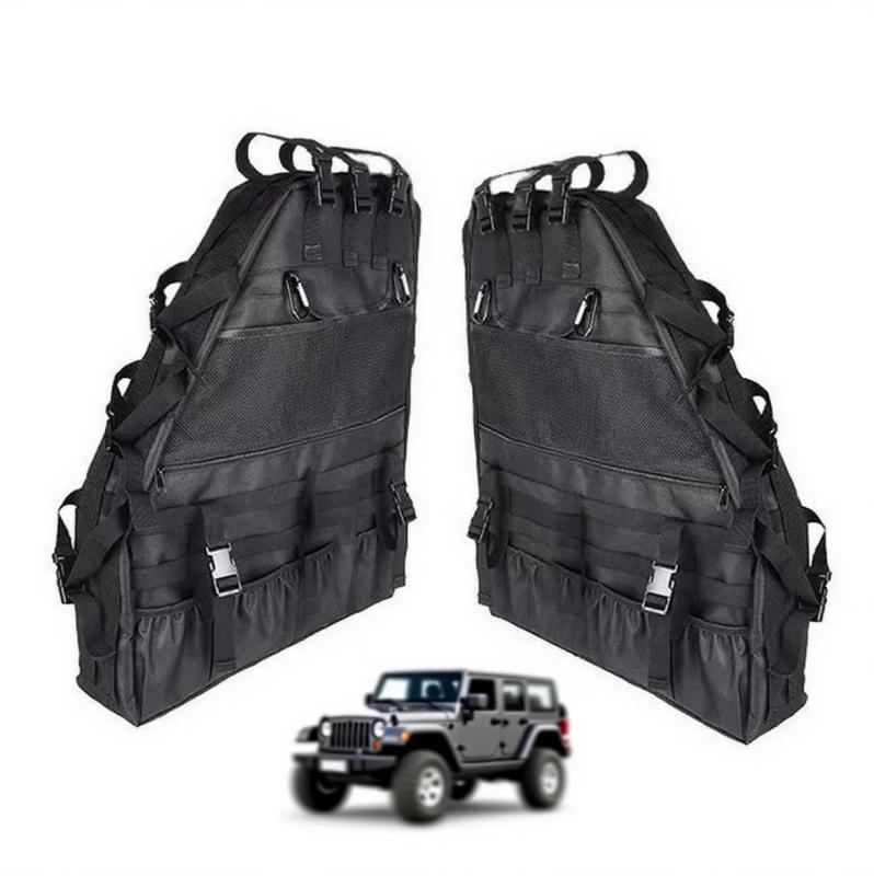 ジープ適用 黒 ワラングラー ロールバー収納バッグ 2 パック 2007-2024 TJ JK JL Unlimited 4 ドア マルチポケット オフロードツールバッグ