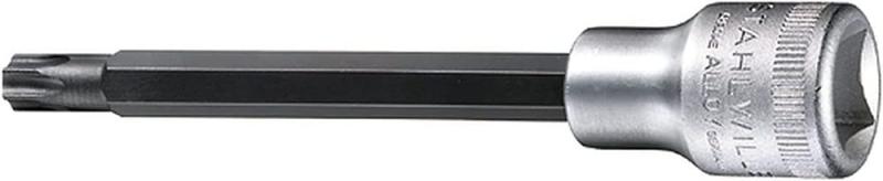 スタビレー ヘクスローブソケット スペシャルサイズ 1054TX-T70 差込角:12.7×全長:107mm差込角(SQ)：1/2、サイズ：T70、先端外形寸法(mm)：15.5、全長(L1；mm)：107、軸長(L2；mm)：67ソケット部外径(d；mm)：23.7、質量(g)：201、ねじサイズ：M16強度のある圧入式のロングタイプヘクスローブビットソケット。代表画像です。