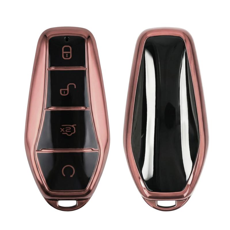 kwmobile BYD Atto 3 / Han/Tang/Dolphin/Yuan/Seal対応 キーケース - キーカバー 鍵カバー TPU 光沢仕上げ - 車鍵 耐衝撃 保護 黒色マット/黒色