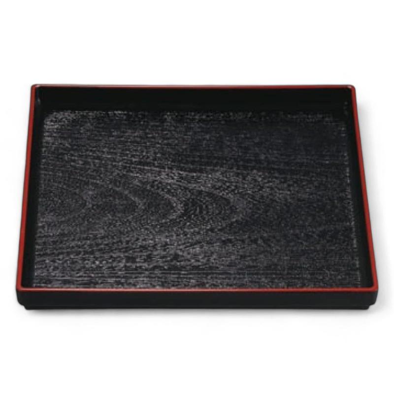 乐天商城 - J-kitchens お盆 8寸正角木目 トレー （ 盆 トレイ おぼん ） 黒 ブラック 天 朱 レッド 24cm 漆器 （ ABS 樹脂 ） 日本製