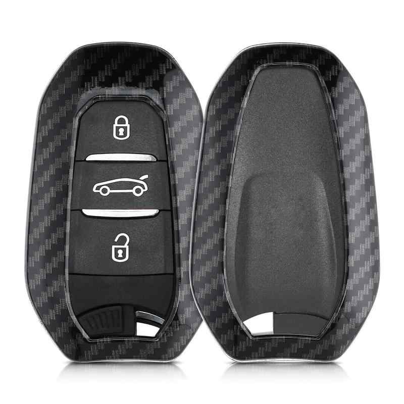 kwmobile Peugeot Citroen 3-ボタン 車のキー Smartkey (Keyless Go 対応機種のみ) 対応 キーケース - ハードカバー 車 鍵 車のキーケース 黒色