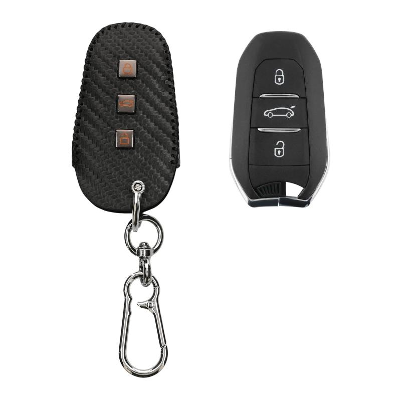 kwmobile 車 キーケース Peugeot Citroen 3-ボタン 車のキー Smartkey (Keyless Go 対応機種のみ) 対応 - おしゃれな 車の鍵 カバー 保護カバー キーホルダー付 デザイン
