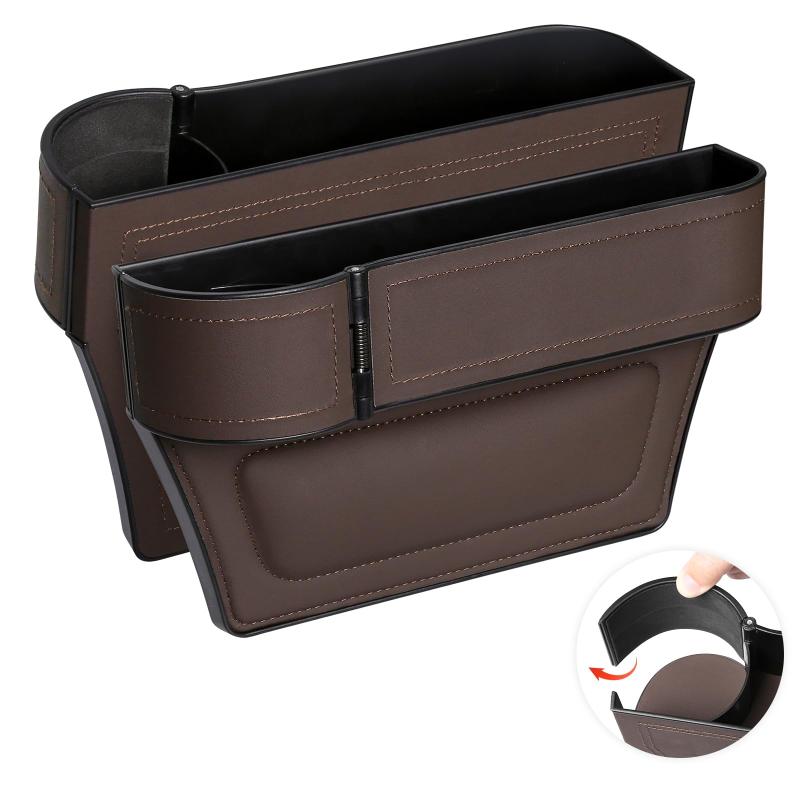 カーシート隙間収納ボックス【2025新設計 2個セット・運転席/助手席兼用】多機能 シートサイドポケット 便利なカー用品 上質なレザー 滑り止め付き綿袋 車用 収納ケース 大容量 スマホ 飲