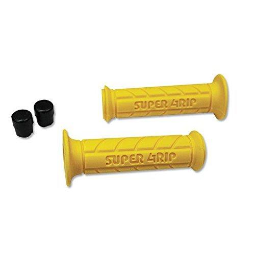 汎用スーパーグリップ/バーエンドキャップ付120mm イエロー 17-6589SY貫通タイプ　7/8インチ（22.2mm）ハンドル用&amp;lt;BR&amp;gt;樹脂製バーエンドキャップ付属飽きのこないシンプルなデザインです。内径 22.2mm/24mm（スロットル側）適合に関しましては、汎用品ですのでサイズで判断をお願いします。スーパーカブ及びスズキ車等で左右同径19mmで口径が合わない車両が有ります。 スロットルコーンの形状が凹凸形状の車両の場合はスロットルコーン交換及び加工等が必要になる場合も有ります。この商品は海外輸入品となりますので輸送時の小キズ等は予めご了承下さい。