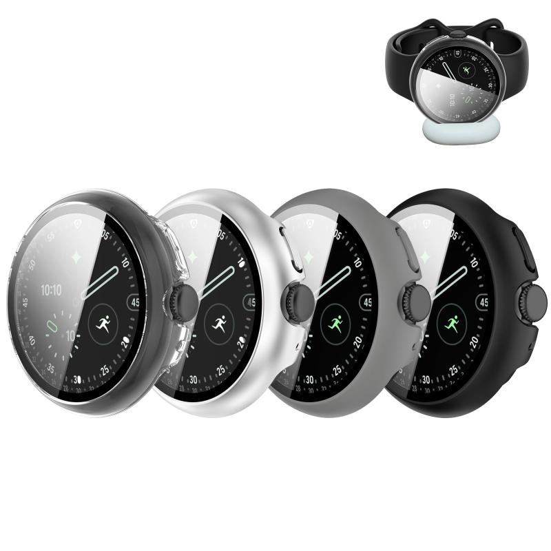 対応 Google Pixel Watch 4 41mm/45mm ケース/カバー グーグル ピクセル ウォッチ 4 カバー+強化ガラス PC素材 一体型 高透過率 擦り傷防止 全面保護 充電に影響しない (4色セットA, Pixel Watch 4 4
