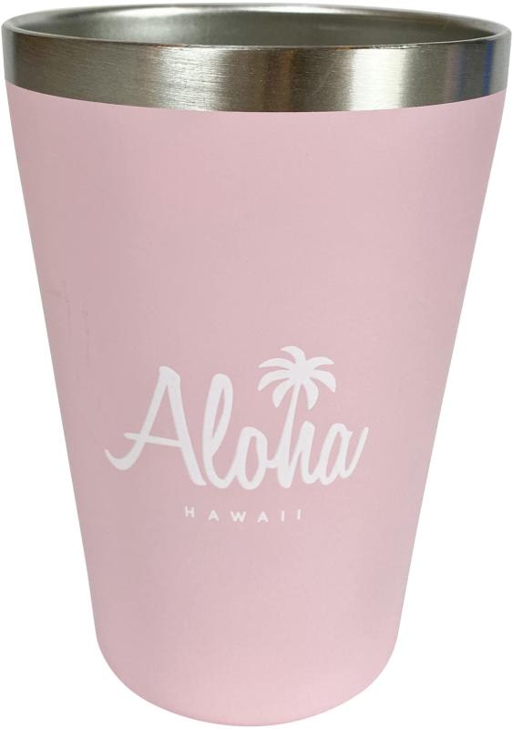 シンプルなALOHAロゴ ステンレス タンブラー 450ml 高さ13cm 保冷 保温 ヤシの木ロゴ 結露しにくい 熱くない カップホルダー マグカップ マイカップ エンヴェールヘルックピンク、ブルーの2色