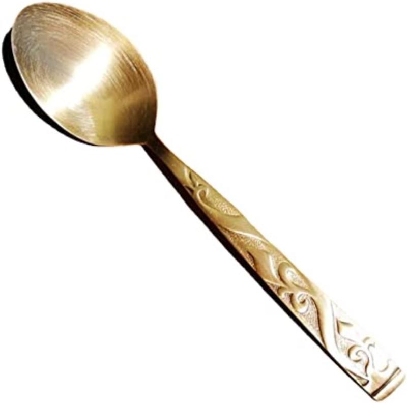 真鍮のスプーン 銅 Pure Copper Spoon アウトドアキャンプ用 持ち運びに便利なベルベットバッグ包装、銅製カトラリー