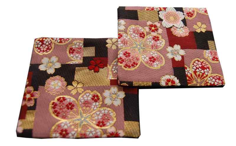 Other - 和風 金襴織着物コースター 2枚セット (紅桜 べにさくら）