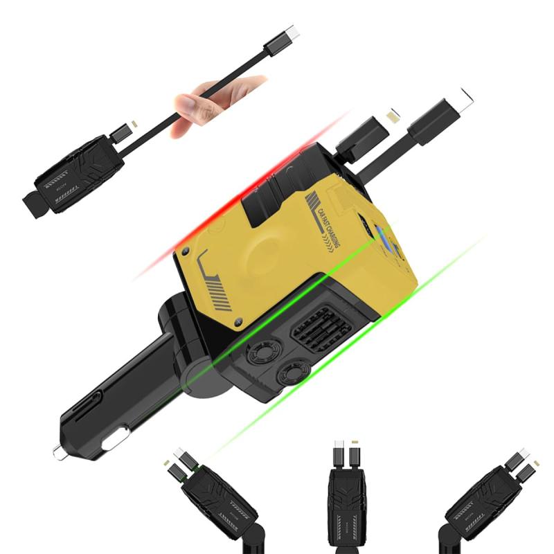 kkek 車載充電器 4in1 車 充電器 しがーソケットUSB 巻き取り式 69W シガーソケット USB Cタイプ 急速充電 PD/QC3.0/PPS対応 80cmまきとり充電ケーブル お歳暮ギフトカーチャージャー カー用品 便利グ