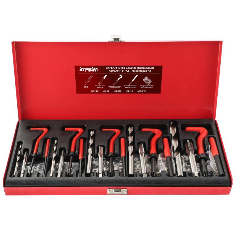 ATPEAM 131PCS ヘリサート リコイルキット ネジ穴補修キット M5-M12対応 スレッド修復ツールセット 車 バイク 用