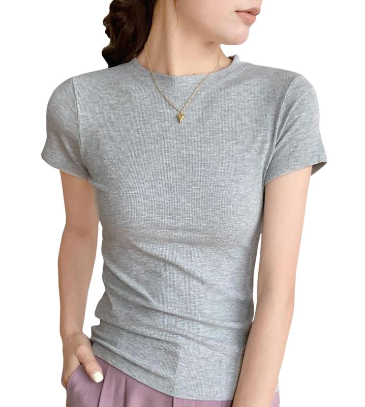 [Laisve] リブtシャツ レディース 半袖 弾力性良い カットソー トップス 接触冷感 ゆったり 無地 夏 可愛い おしゃれ レイヤード