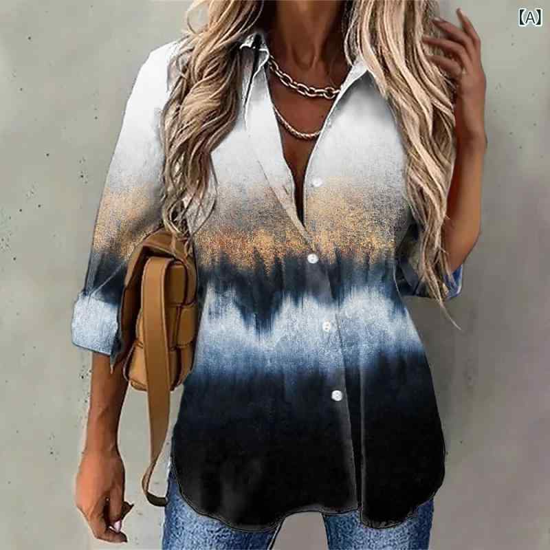 春の 女性の シャツ 新しい クロス ボーダー 女性の AliExpress Amazon 長袖 ラペルプリントシャツ 女性 用