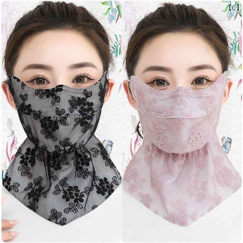 HITOTSUNAGIの新 商品 レース 春 夏 砕花 首 保護 日焼け 止め マスク ファッション 耳 掛け 式 紫外線 防止 快適 通気 マスク｜アングル3