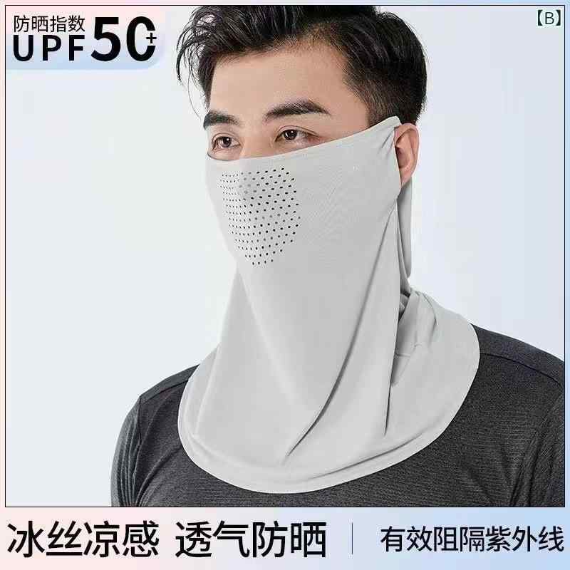 HITOTSUNAGIのUpf 50 + 氷 糸 日焼け 止め マスク 男性 女性 夏屋 外 自転車 マスク 日よけ 保護全 顔 タオル ベール 通気 性｜アングル2
