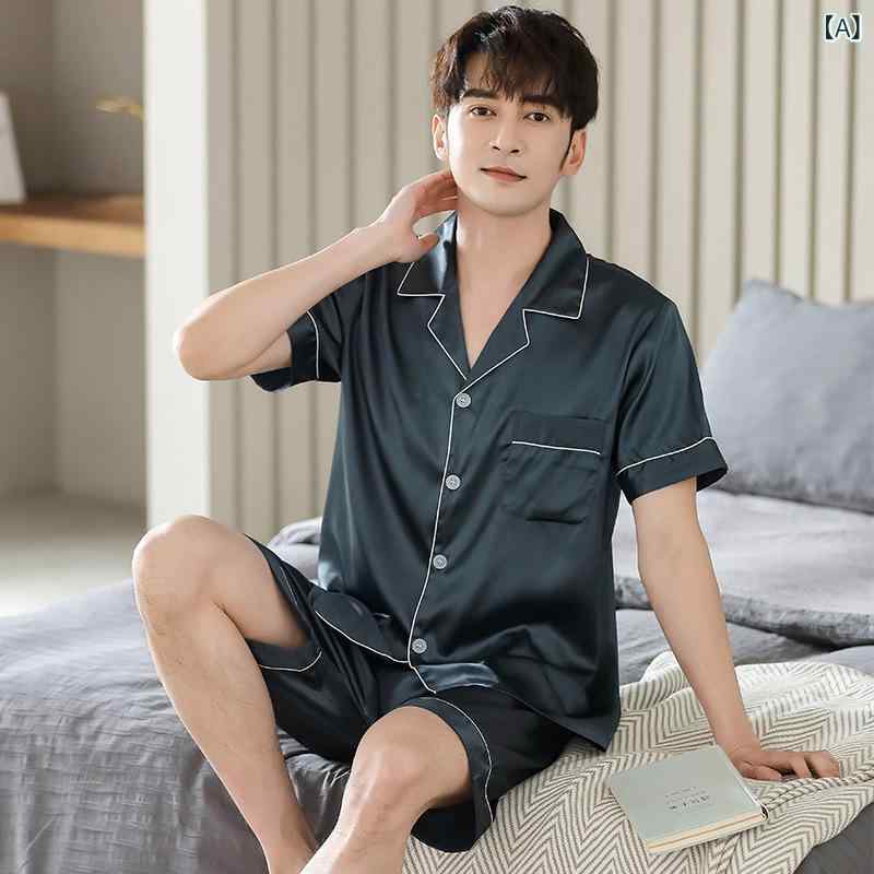 韓 雅 トン カップル パジャマ シミュレーション シルク 半袖 半 ズボン セット 薄い 男性 女性 ホーム 服 5075