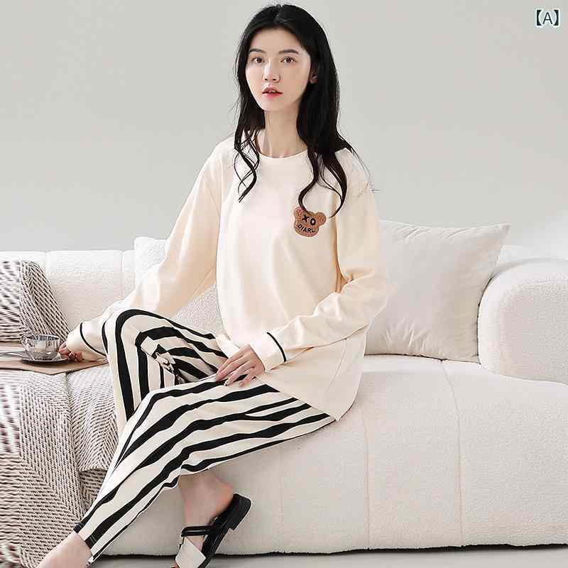 【 100 % 純綿】 カップル パジャマ 春と 秋の 長袖の 薄い カジュアルな 外 着 綿 男女 ホームウェアセット