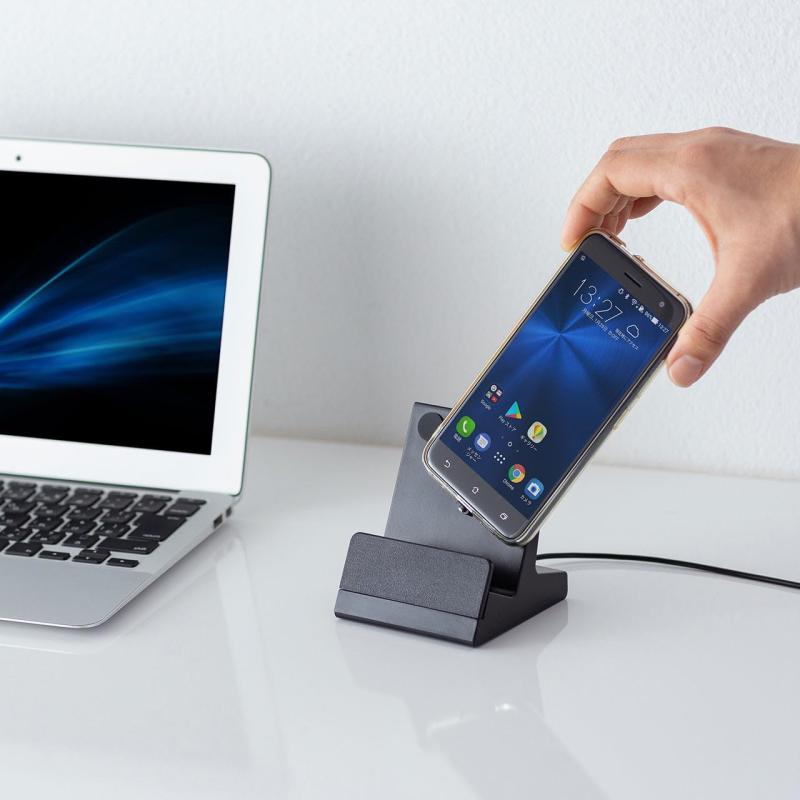 サンワサプライ マグネット着脱式充電クレードルスタンド PDA-STN28BK