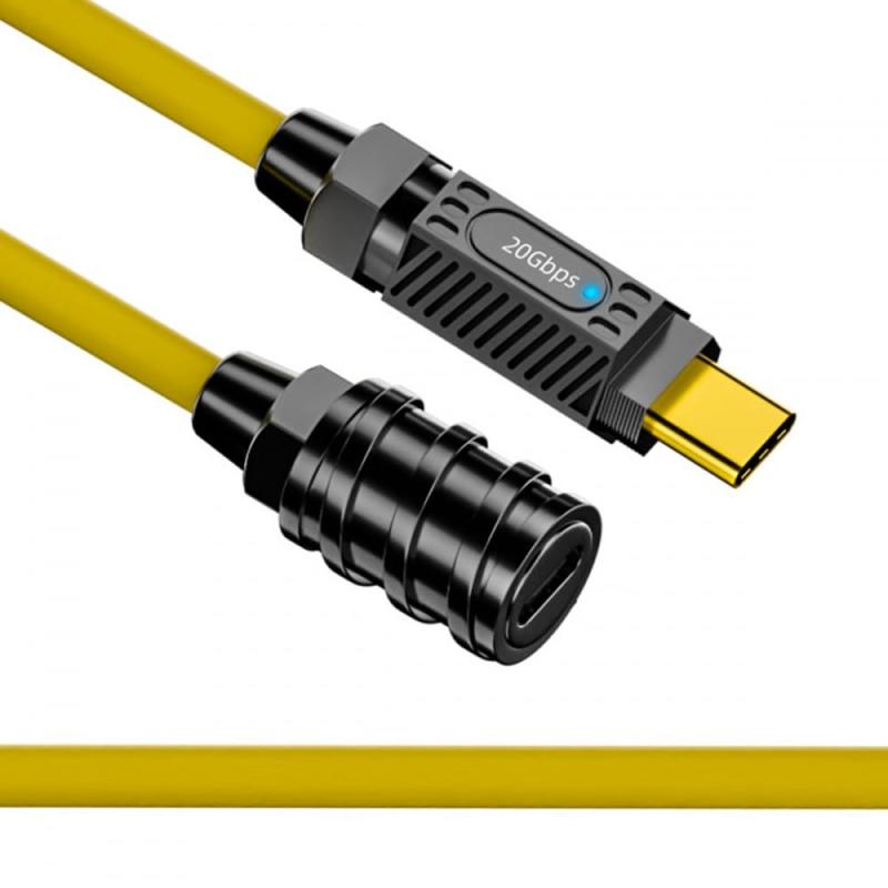 CY ケーブル ストレッチ コイル状 USB-C USB4 20Gbps 140W 8K ゲーミング キーボード マウス Type-C オス - メス延長 電源 & データ用