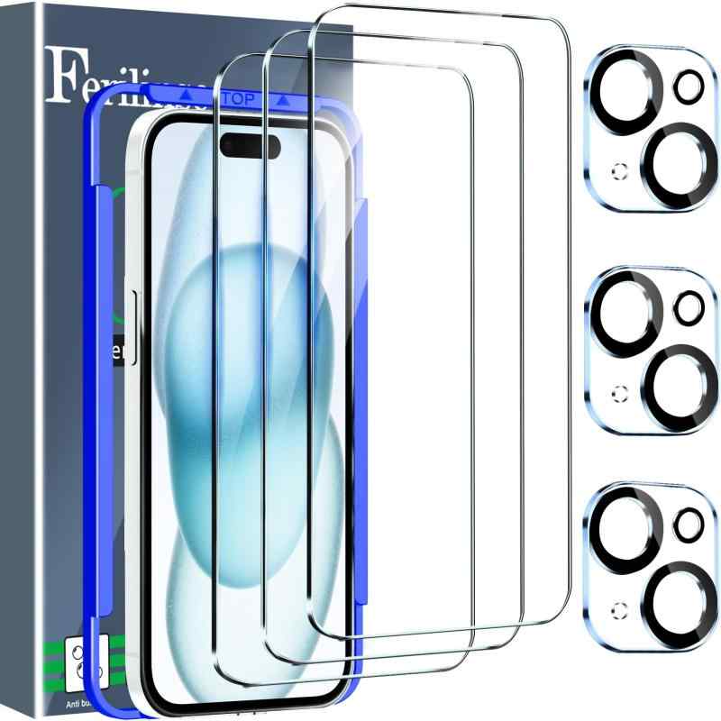 Ferilinso 4 Pack Screen Protector for 6.1 inch with 4 Pack Tempered Glass Camera Lens Protector Phone Case Friendly HD Accessor