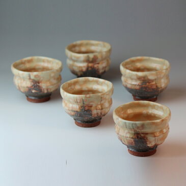萩焼 萩陶苑 紅葉汲み出し揃 圭一郎作 木箱 碗:約φ9.0×H7.0cm(220ml)×5 【焼き物/陶器/茶器/茶道具/日本茶/03153】