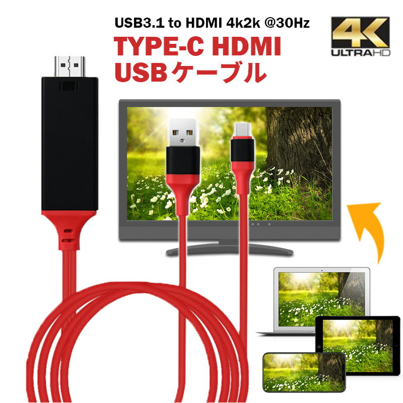 HDMI変換アダプタ TYPE-C HDMI MacbookやAndroidの映像をテレビで youtube タイプC HDMI変換アダプター 変換ケーブル 4k 3D 対応 2m