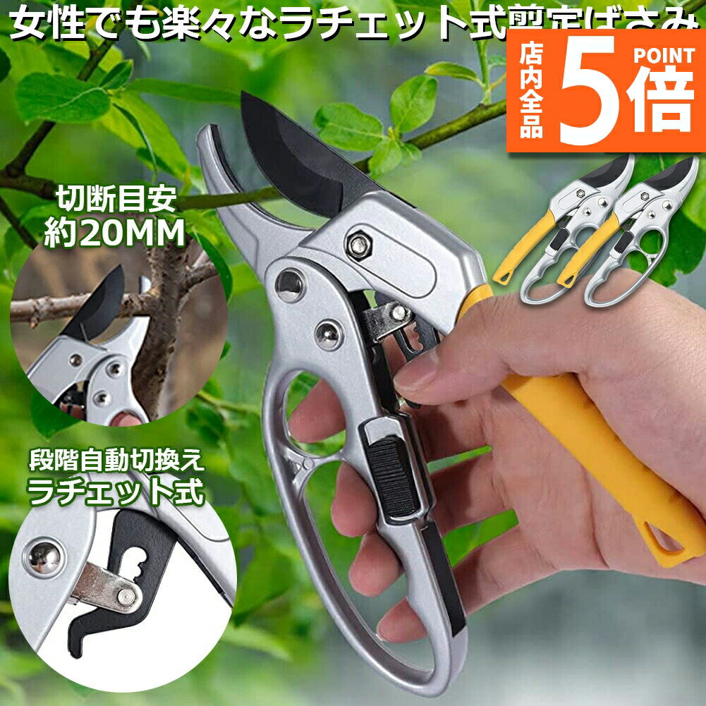 ★期間限定ポイント5倍★剪定ばさみ ラチェット式 2個セット 剪定鋏 園芸用はさみ 枝切りばさみ アルミ ..