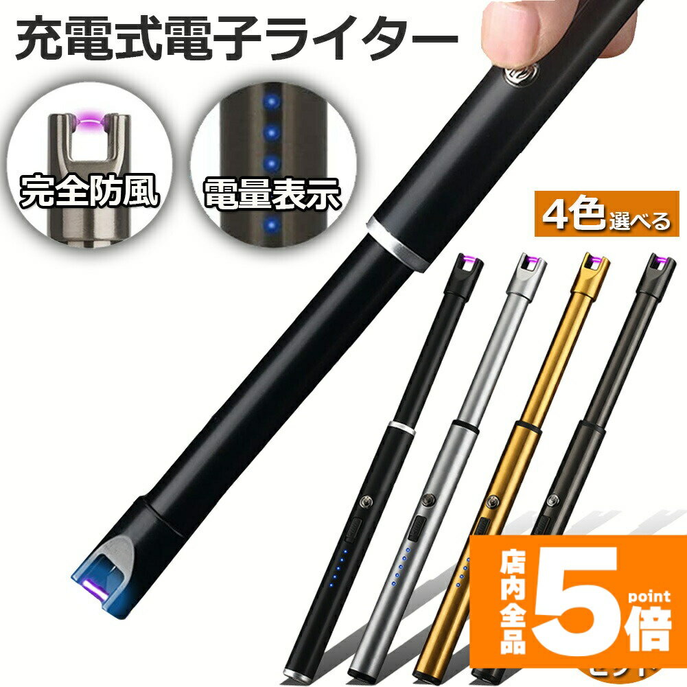 楽天ヒットストア★期間限定!ポイント5倍＆10倍★USB充電式 2本セット 電気 プラズマ ライター 点火用 無炎 ガス オイル 不要 電子 火起こし 防風 アーク スリム アウトドア バーベキューお墓参り 防災グッズ 送料無料
