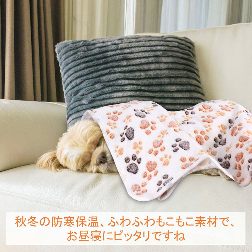 ペット用 ブランケット 毛布 5色5枚セット Lサイズ 犬猫 マット タオル ソフト 秋冬の防寒 保温 洗える サンゴフリース 可愛い肉球柄 送料無料 hitstore-10000216 ヒットストア サンプル画像3