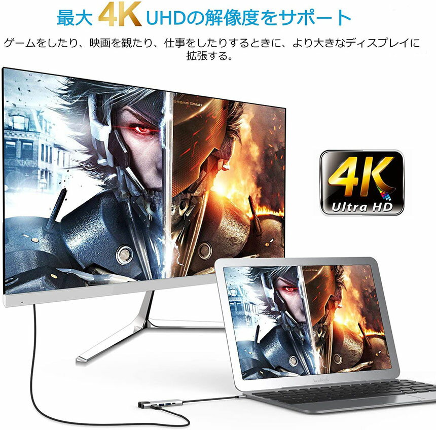 USBTypeCハブ5in1NintendoSwitch対応4K@30Hz有線LANアダプターUSBCHDMILANポートイーサネットPD充電対応ドッキングステーションMacBookAir2020SurfaceGo2ChromebookPixelなどに対応