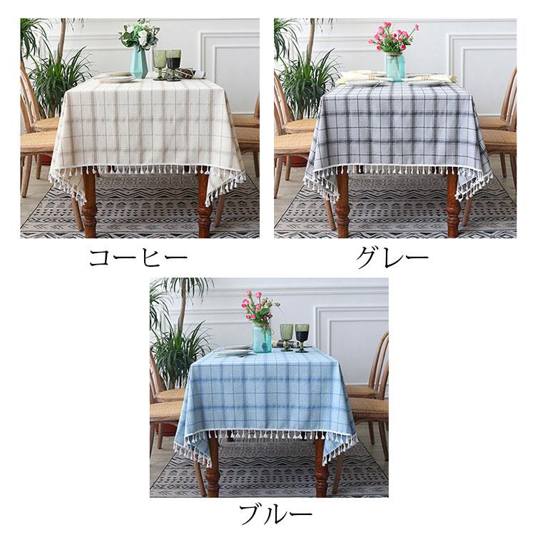 Rakuten - 90*140cm テーブルクロス 北欧風 おしゃれ テーブルセッティング 四角形 長方形 綿麻 チェック柄 フリンジ裾 テーブルクロス お手入れ簡単 汚れ防止 家庭用 食卓カバー 3色