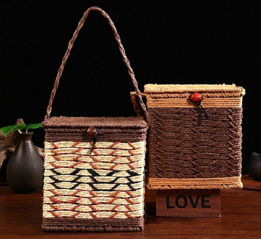 収納かご 籐製品 ふた付き バスケット 編みかご 雑貨かご 手編み 茶葉入れ スナック天然素材 藤編み 商品陳列バスケット ラタン収納バスケット 収納かご 野菜 果物 収納 卓上収納 小物入れ