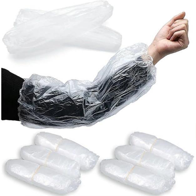 使い捨てアームスリーブカバー 100枚 使い捨てアームカバー 腕カバー 腕用防水カバー 袖カフス 汚れ防止 透明スリーブセットする