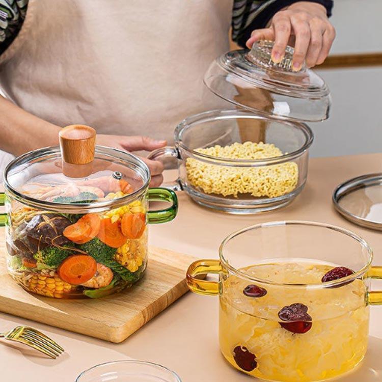 ガラス製 両手鍋 卓上鍋 深型 1500ml ガラス鍋 蓋付き ガラス調理器具 スープ鍋両手鍋 直火対応 ih対応 耐熱ガラス製 オーブン 電子 レンジ対応 耐熱ガラス 透明 クリア 家庭用 直火対応 煮込み鍋 取っ手