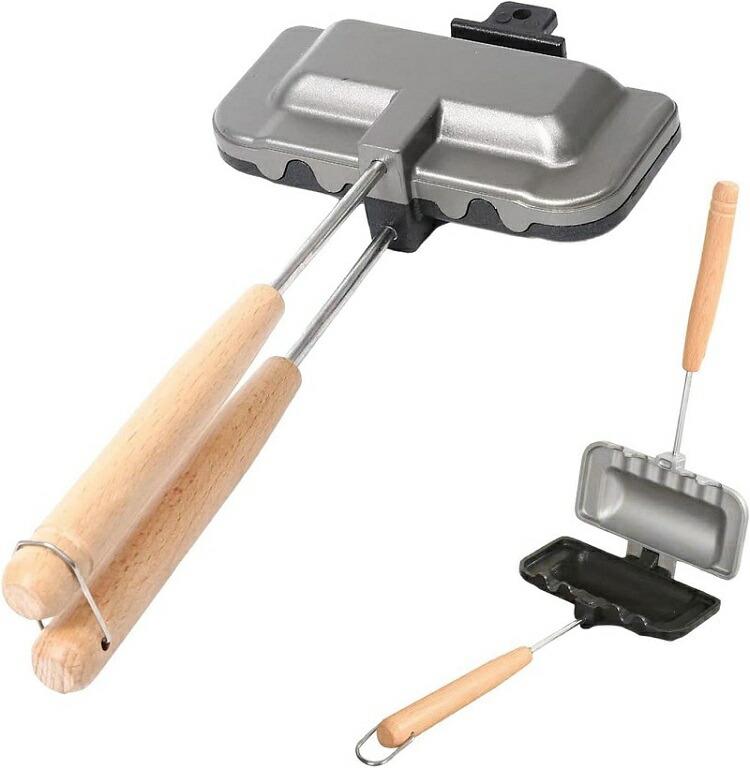 ホットサンドメーカー 直火式 取っ手が取れる 1枚食べパン専用 一人用 上下分離型 軽量化 フッ素樹脂加工 木製ハンドル お手入れ簡単 丸洗い 焦げ付きにくい キャンプ アウトドア 分解 取り外し コンパクト