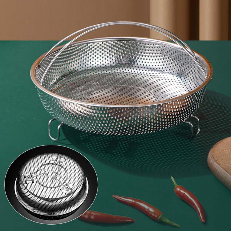 蒸しかご ステンレス 野菜蒸しバスケット 丸型 ハンドルと底足付き 多機能 蒸し皿 調理 ざる キッチン..