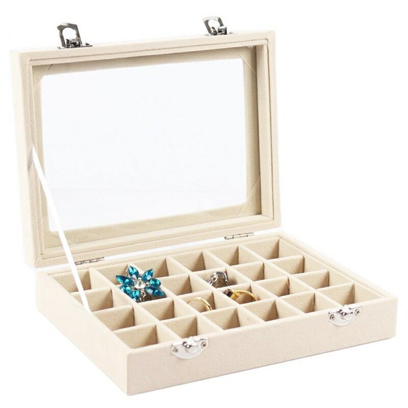 アクセサリーボックス 24区画 ベルベット調 ジュエリーケース 耳飾り ピアス指輪 ディスプレイ収納ケース