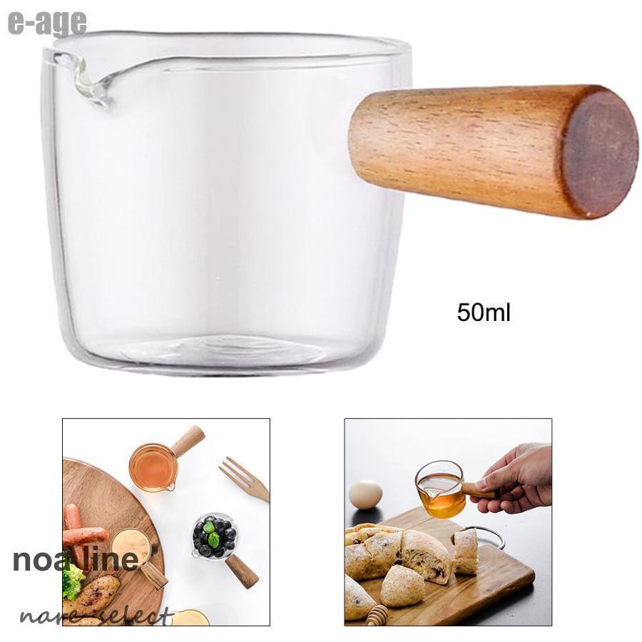 ミルクポット ガラス ミニ 鍋 多機能 木製ハンドル ミルクピッチャー お茶 卓上 おしゃれ コーヒー イ..