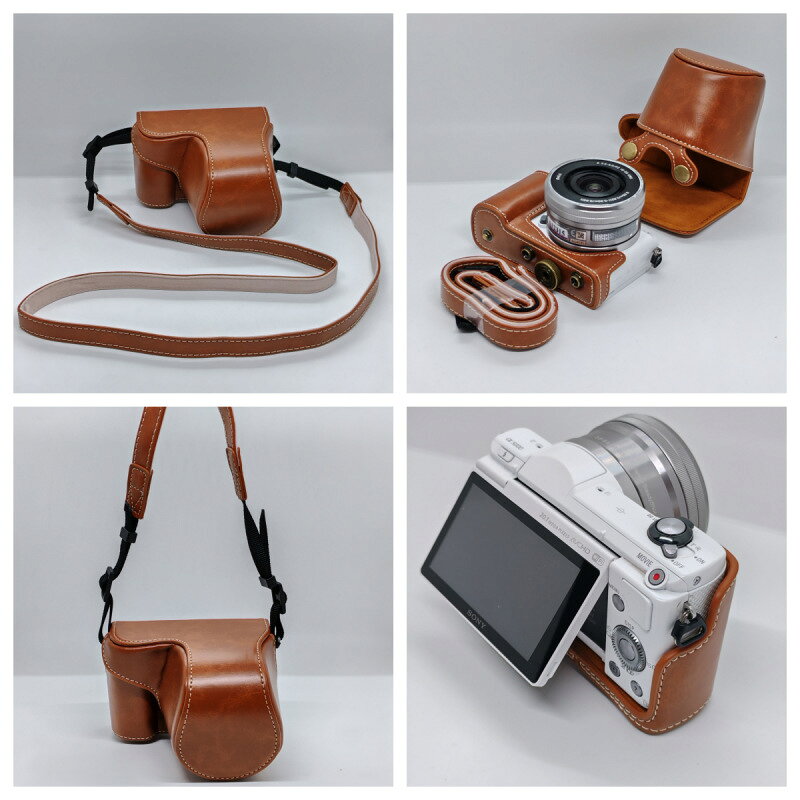 ひつじ座Shop楽天市場店のカメラバッグ ソニーA5000 A5100 NEX3N対応 カメラケース 保護カバー ショルダーバッグ ストラップ付きフルボディカメラPUレザーケースバッグ｜アングル3