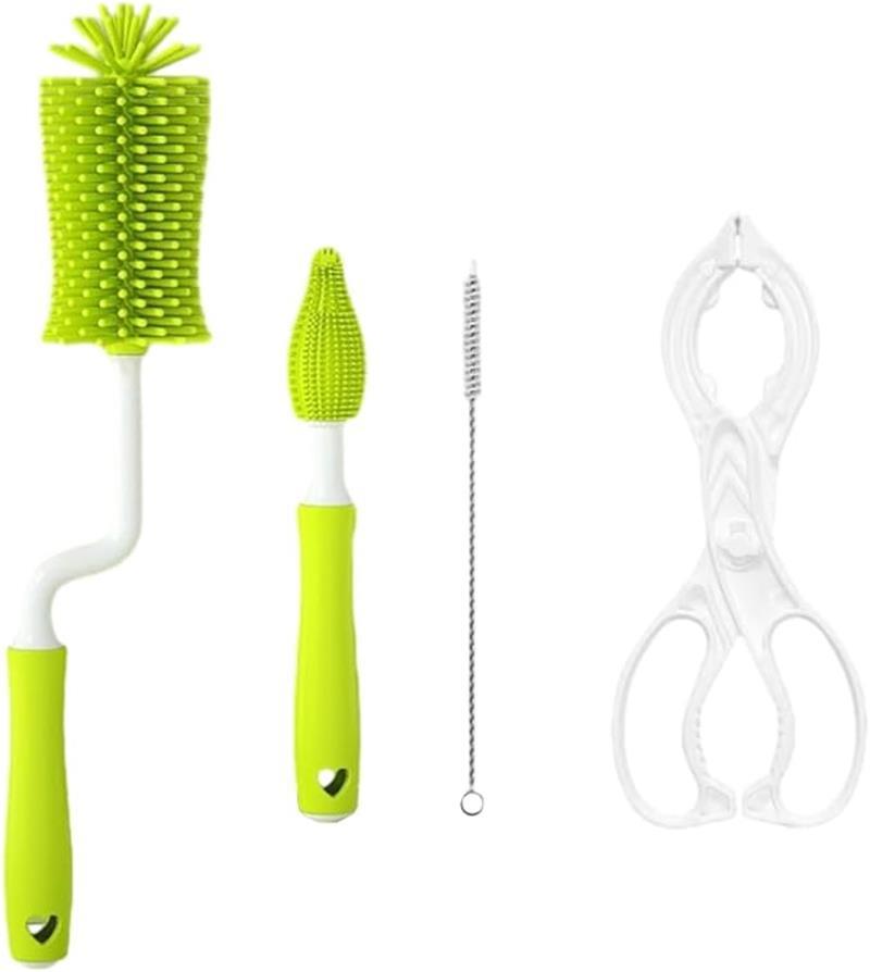 哺乳瓶 ブラシセット シリコン 哺乳瓶乳首わらブラシ 抗菌 防臭 360度回転 4点セット 乳首洗浄 哺乳瓶..