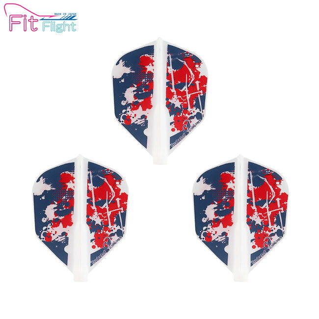 ※ご覧頂いているディスプレイの設定等により、実物と色合いが異なる場合がございます。※この画像はDarts HiVeが作成しており、文章・写真などの複製、無断転載を禁じます。※内容物・商品仕様は予告なく変更となる場合がございます。 ■商品仕様 スペックデータ &nbsp; 形状 内容量 ：シェイプ ：3個 ■商品説明 2024.7.29 発売商品 アメリカで活躍する、ダスティン・ホルト選手モデル第1弾。 アメリカ国旗のカラーを表現しつつ、選手のイニシャル「D・H」がさりげなくあしらわれています。 フライト形状はシェイプとスーパースリムをラインナップ。 ■ご注文前に必ずご確認下さい 【仕様・付属品に関して】 ※こちらのフライトをお使い頂くには、専用のシャフト(FIT SHAFT)が必要です。 FIT SHAFT以外のシャフトにはお使い頂けませんので、ご注意ください。 ※一度ロックタイプのシャフトで使用したフライトは、シャフト挿入部が広がるためスピンタイプのシャフトに使用できません。 ※商品ページ掲載の商品仕様や、パッケージ・デザイン・付属品等は、予告無しに変更となる場合がございます。 予め、ご理解・ご了承の上、ご注文下さい。 Dustin Holt